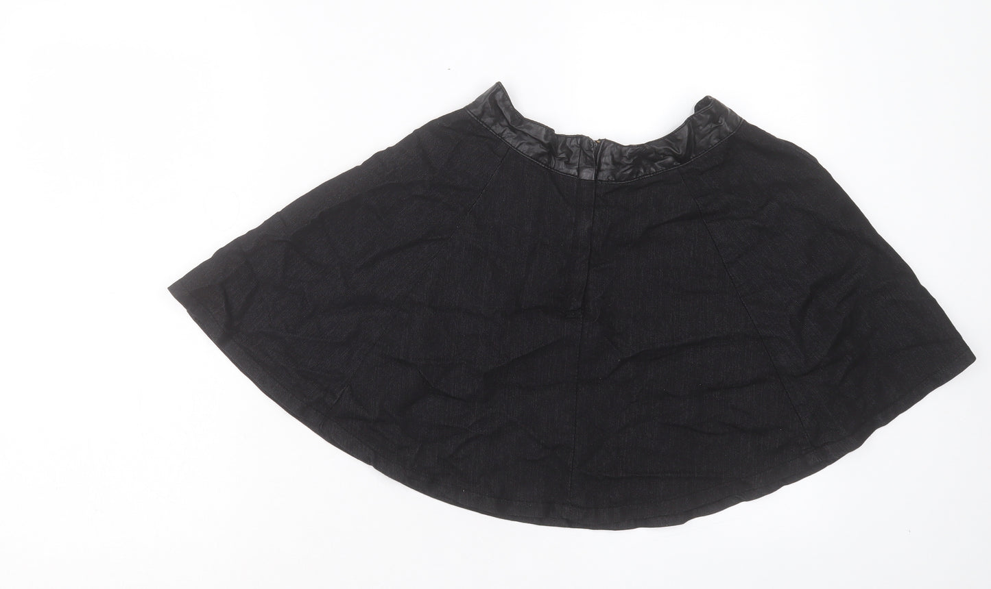 Denim & Co. Womens Black Cotton Skater Skirt Size 10 Zip
