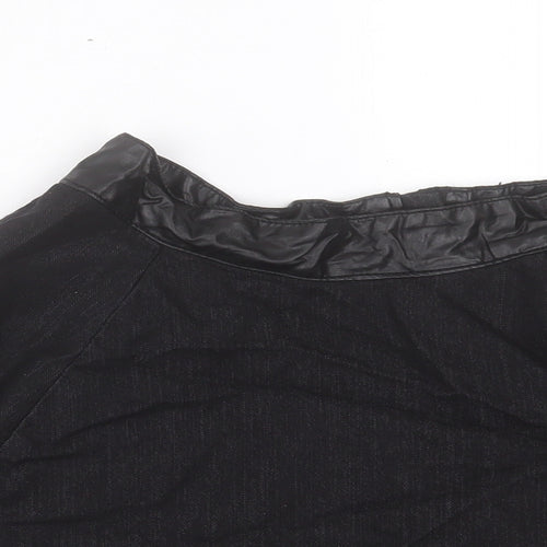 Denim & Co. Womens Black Cotton Skater Skirt Size 10 Zip