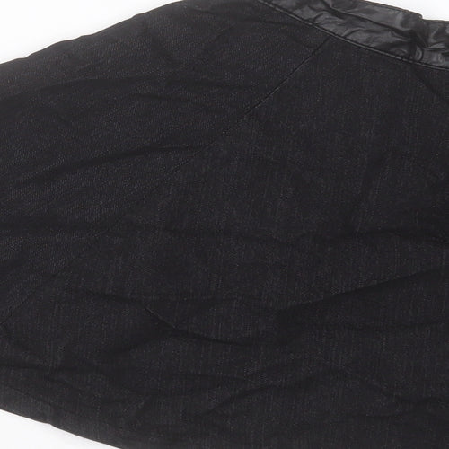 Denim & Co. Womens Black Cotton Skater Skirt Size 10 Zip