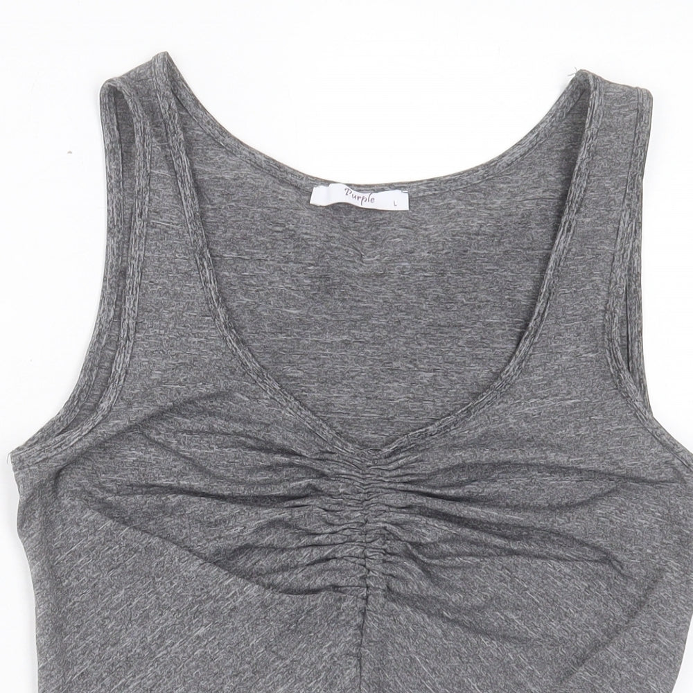 Purple Womens Grey Polyester Cropped Tank Size L Scoop Neck