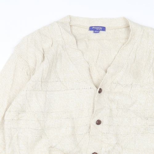 PREMIER MAN Mens Beige V-Neck Acrylic Cardigan Jumper Size S