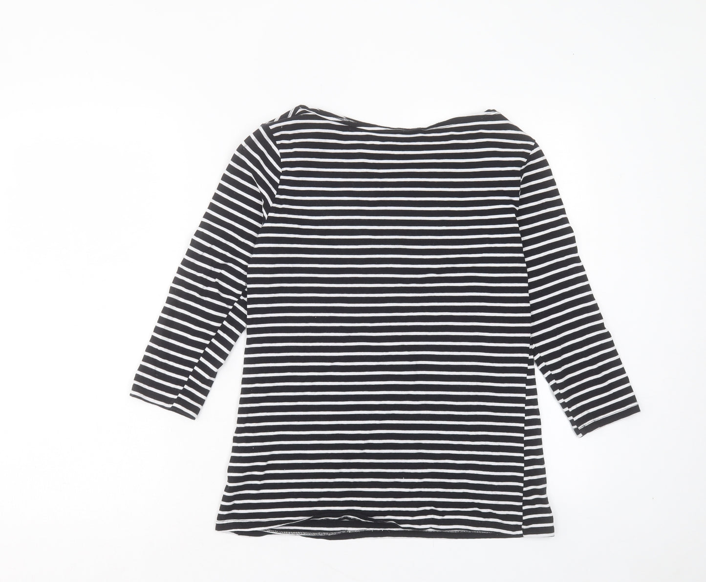 Primark Womens Black Striped Cotton Basic T-Shirt Size M Boat Neck