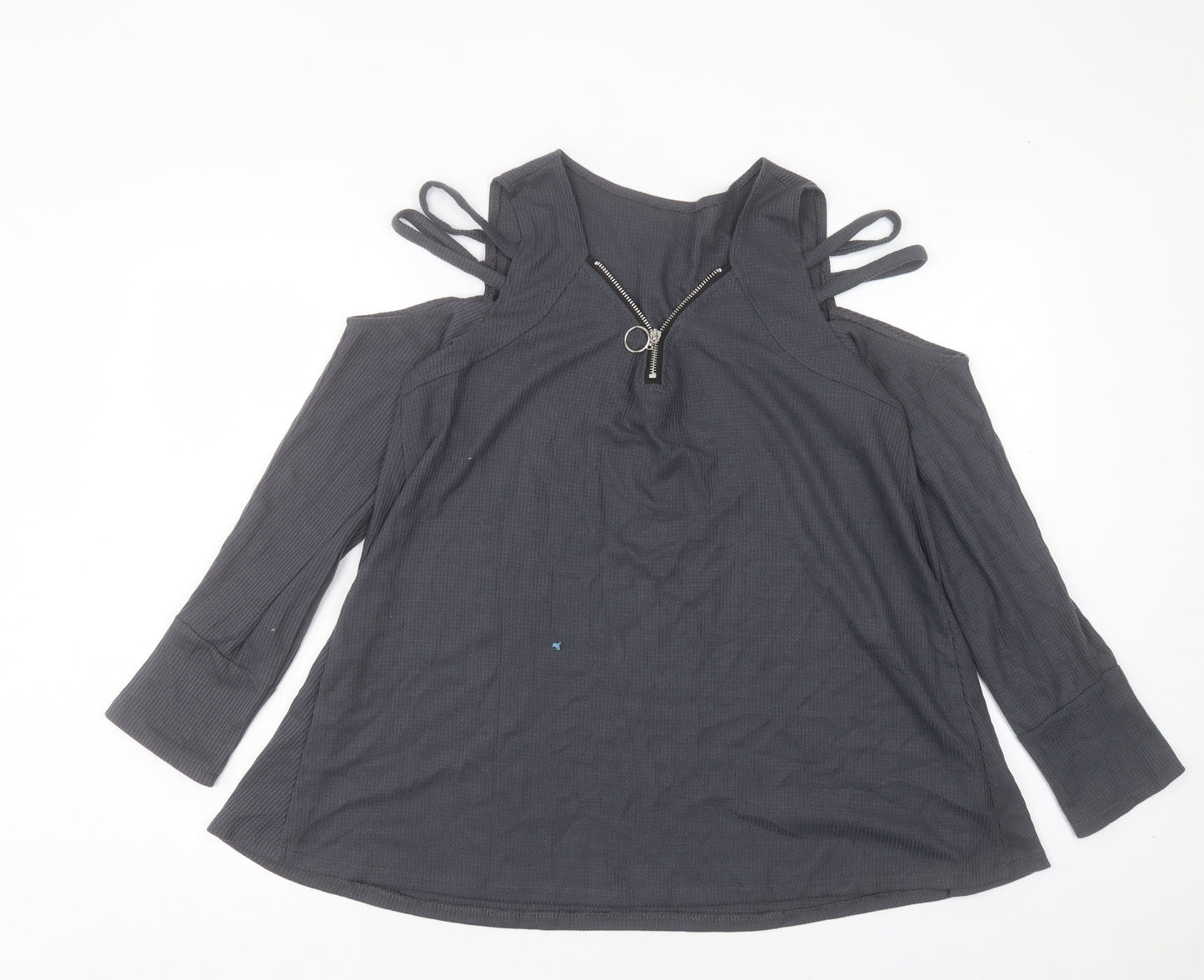 SheIn Womens Grey Polyester Tunic T-Shirt Size M V-Neck - Cold Shoulder