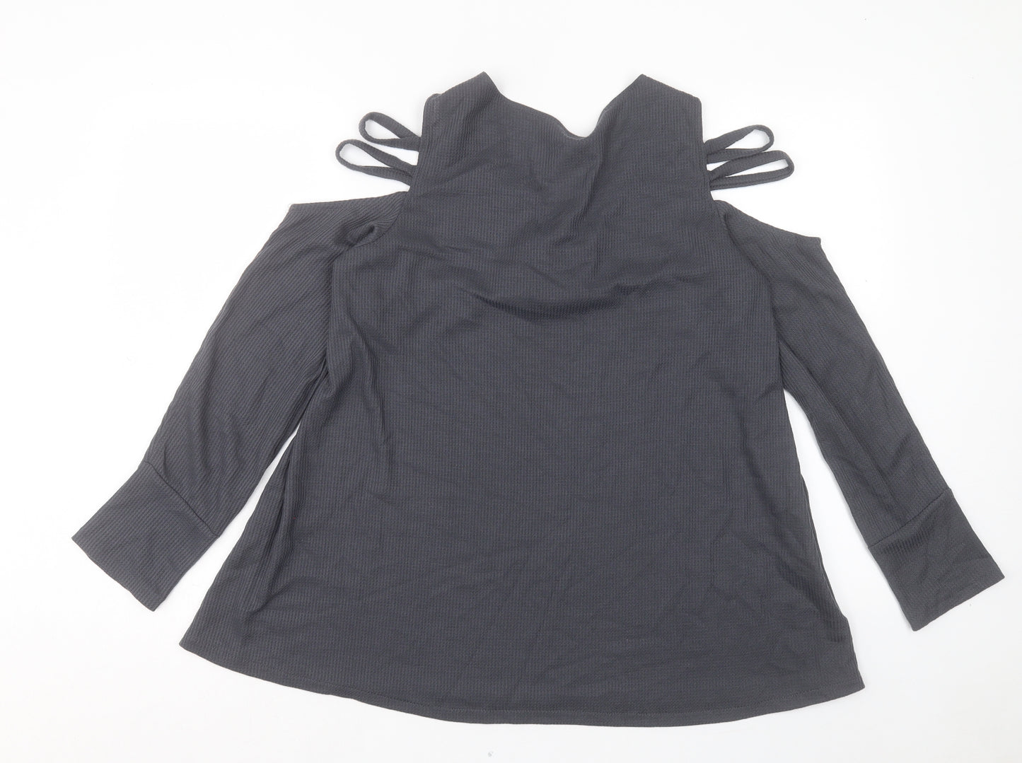 SheIn Womens Grey Polyester Tunic T-Shirt Size M V-Neck - Cold Shoulder