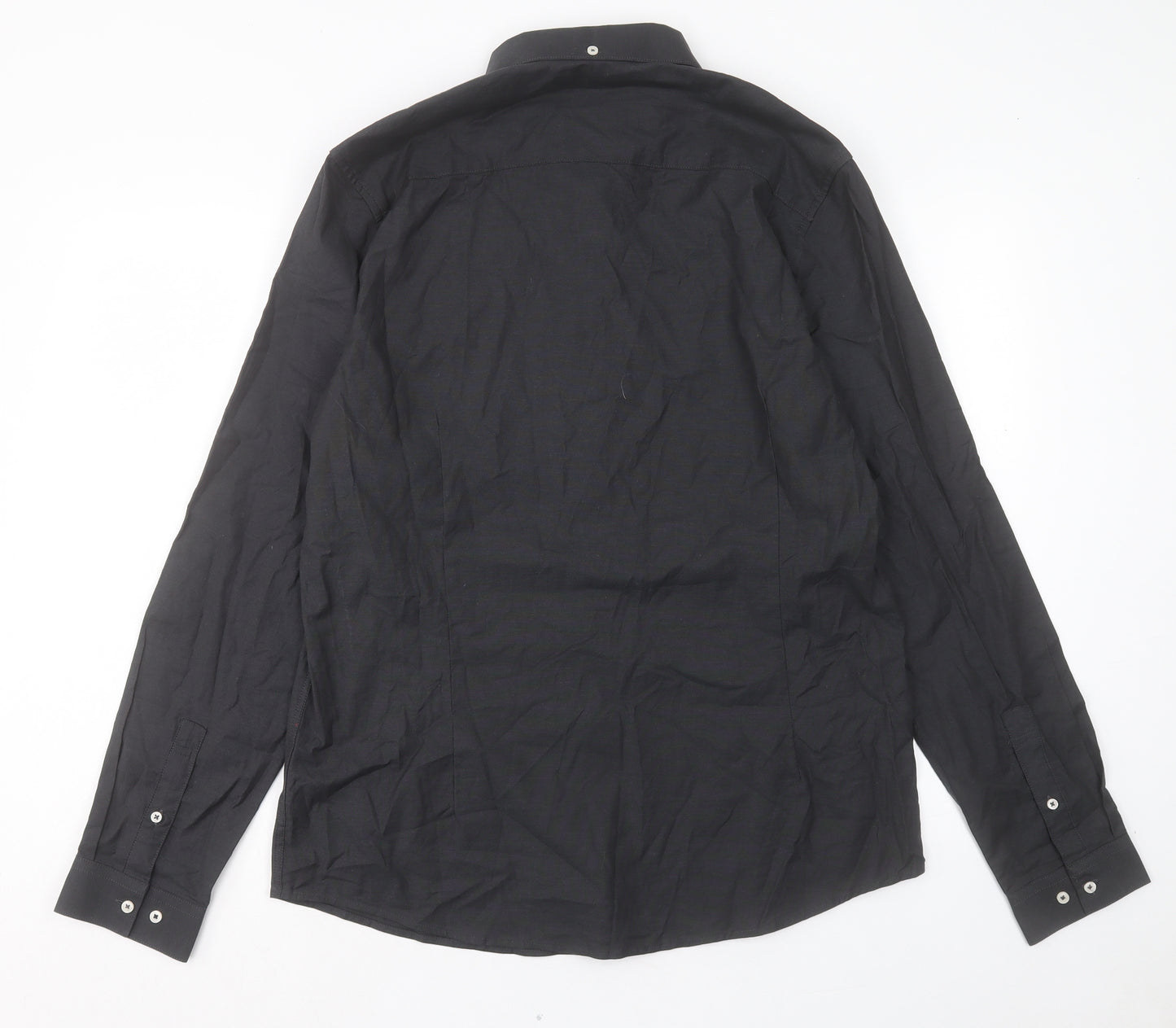 NEXT Mens Grey Cotton Dress Shirt Size L Collared Button