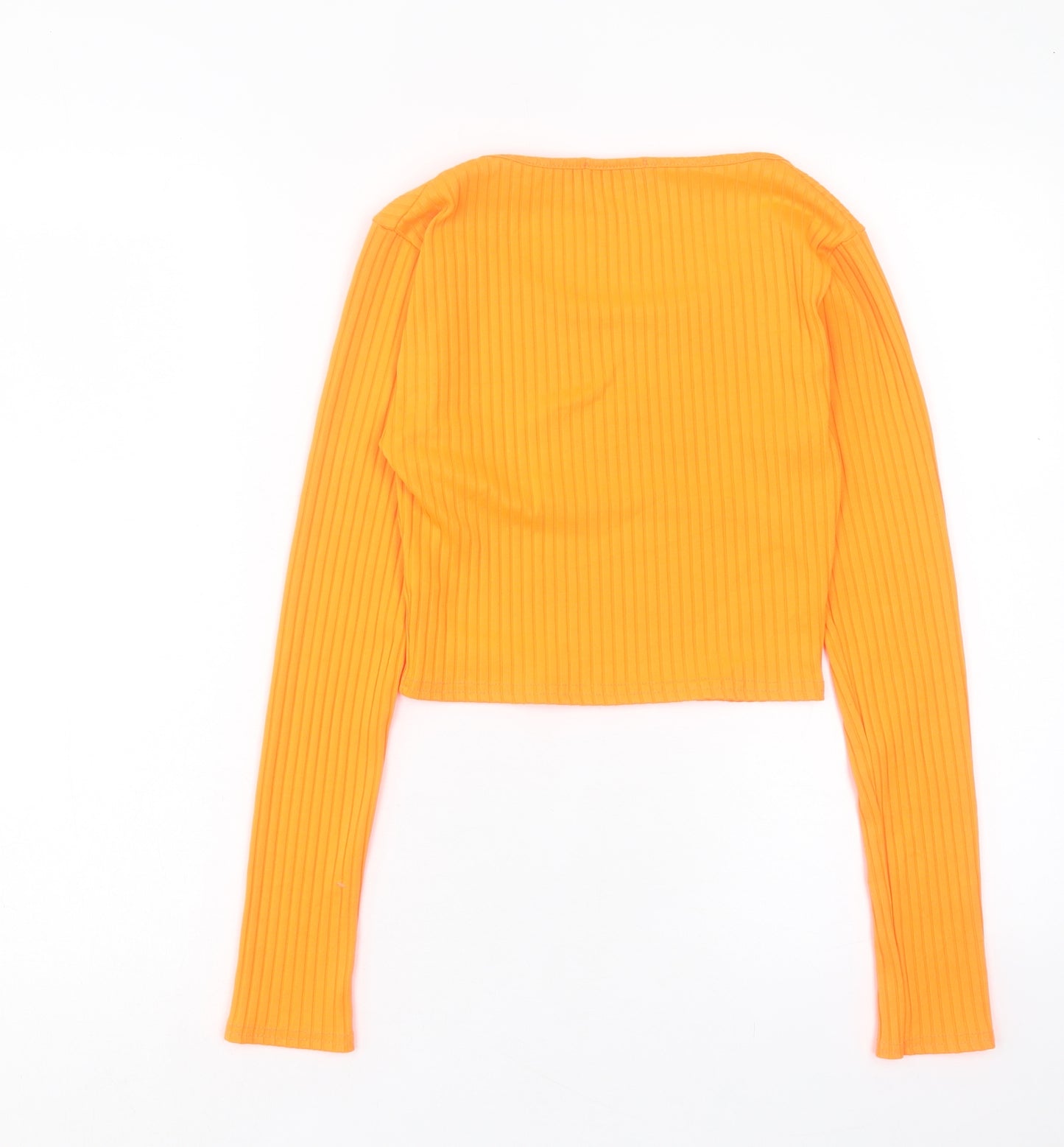 PRETTYLITTLETHING Womens Orange Polyester Cropped T-Shirt Size 8 Crew Neck