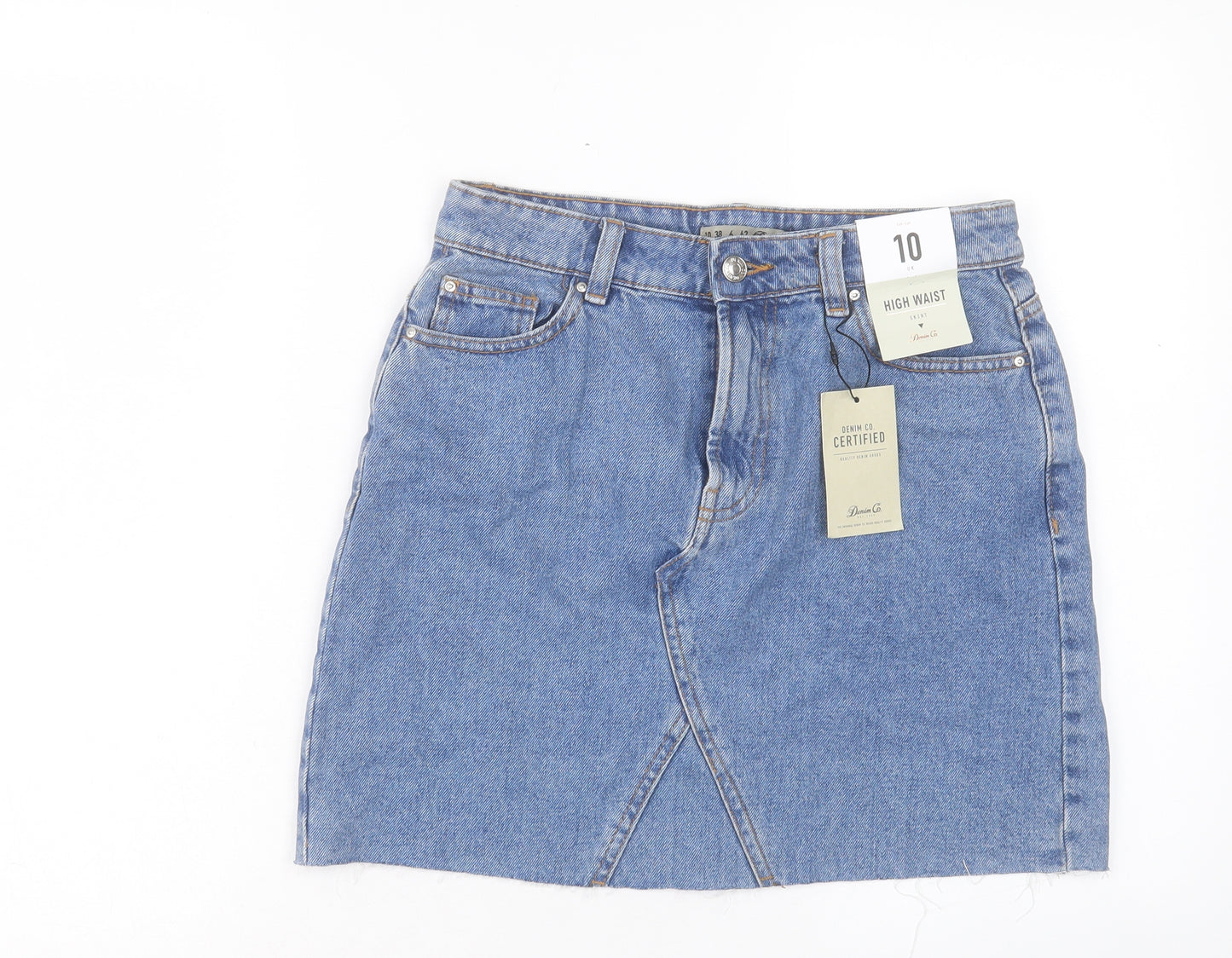 Denim & Co. Womens Blue Cotton A-Line Skirt Size 10 Button