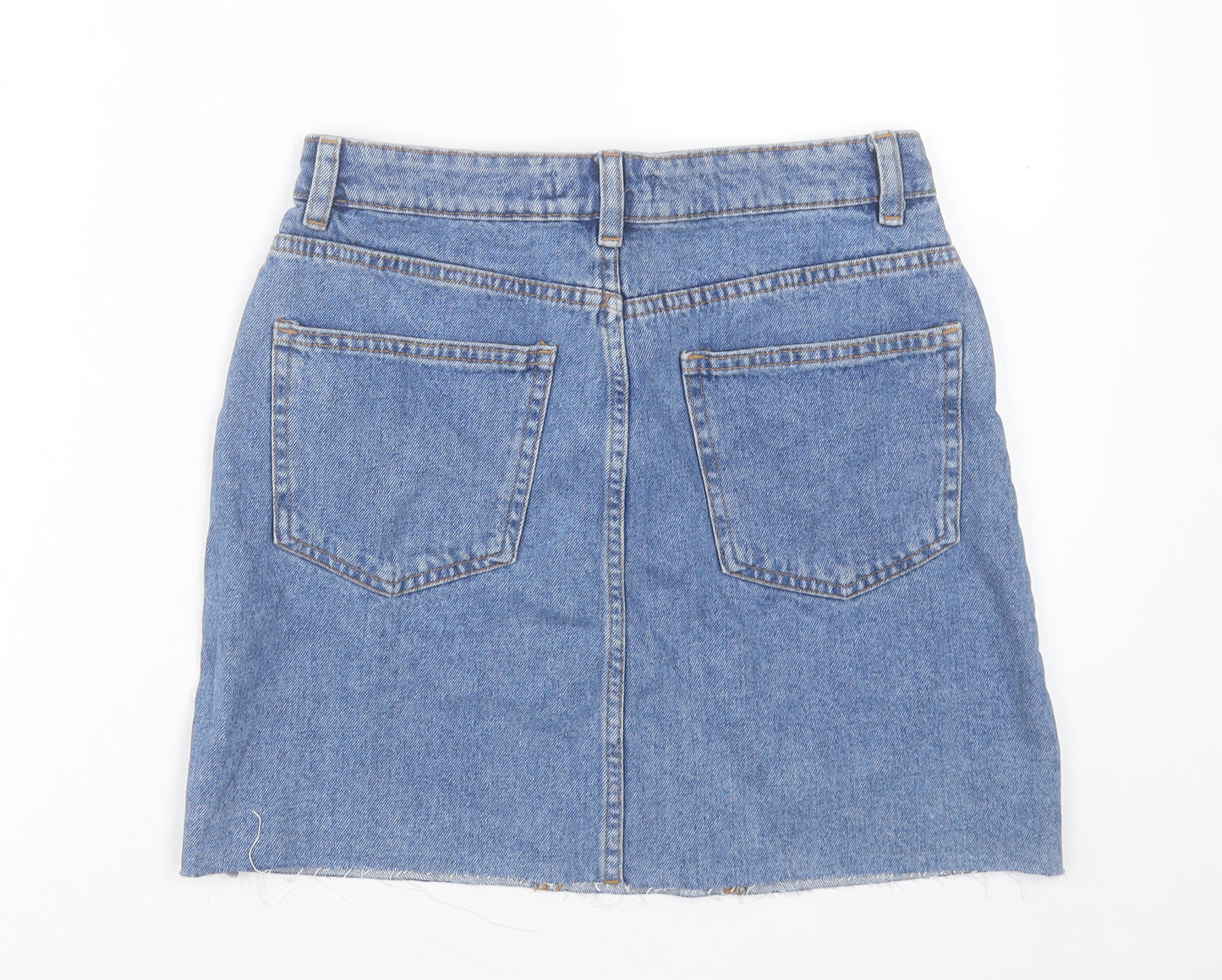 Denim & Co. Womens Blue Cotton A-Line Skirt Size 10 Button
