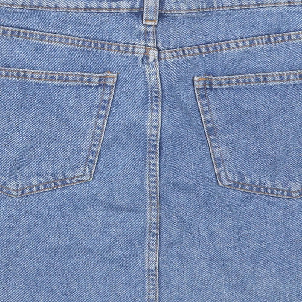 Denim & Co. Womens Blue Cotton A-Line Skirt Size 10 Button