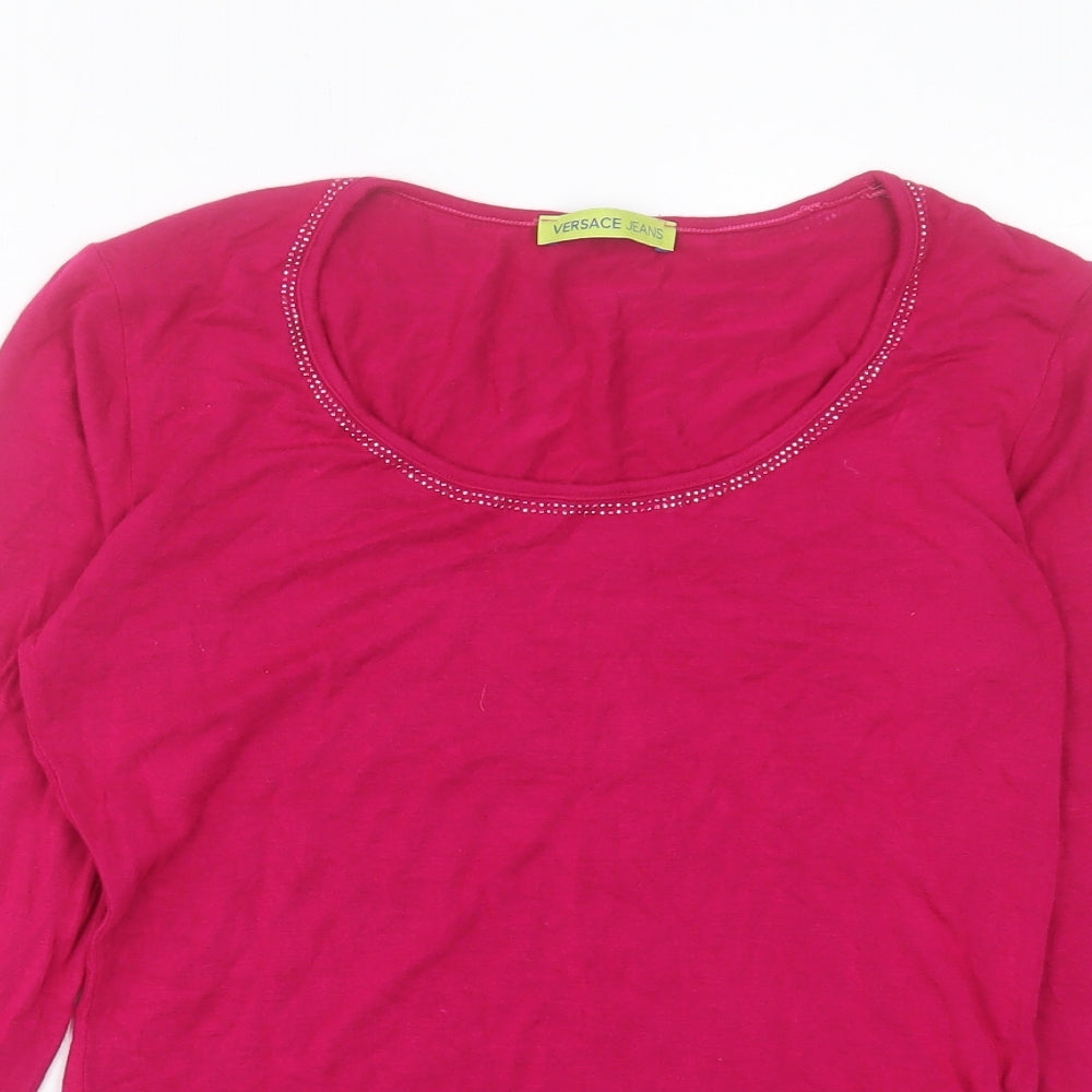 Versace Womens Pink Viscose Basic T-Shirt Size 14 Scoop Neck