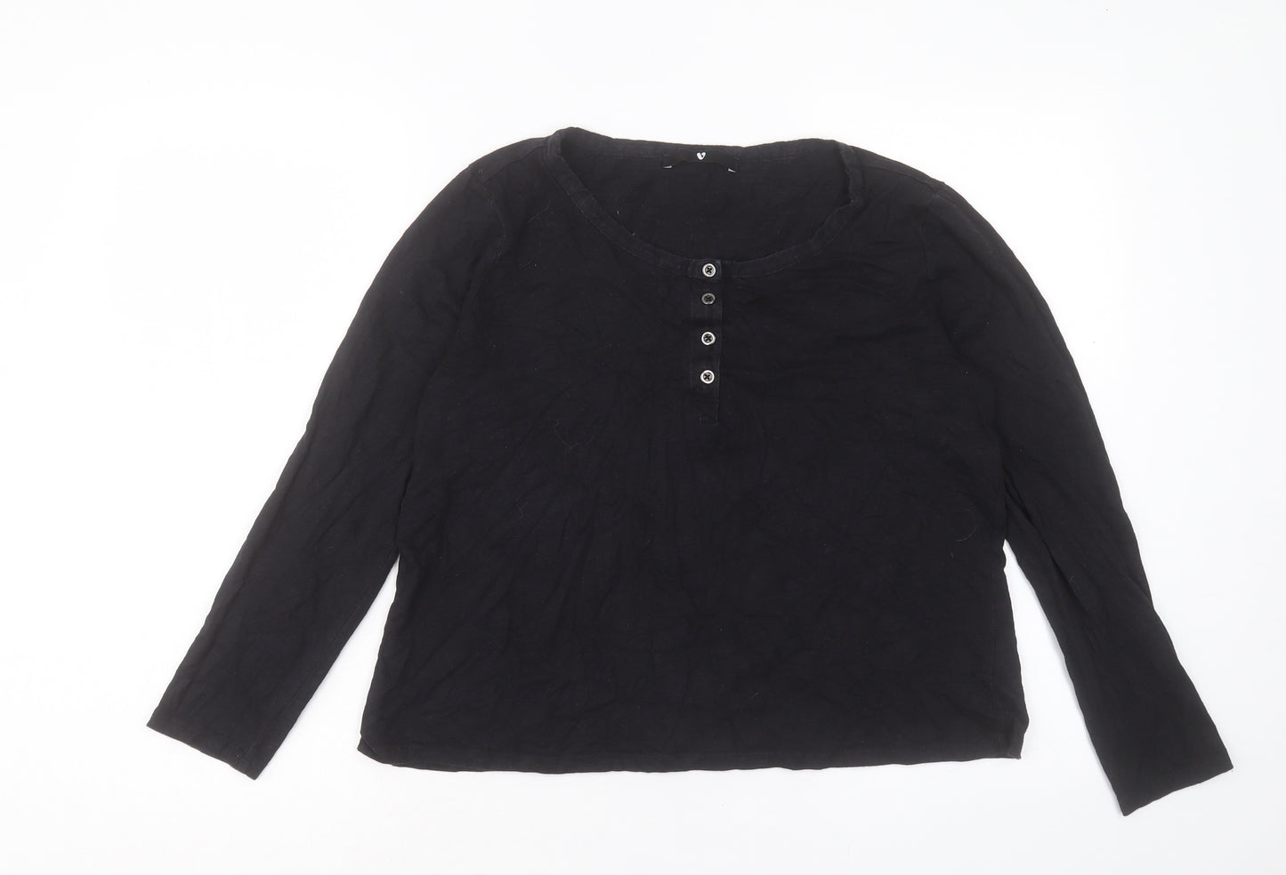 Very Womens Black Cotton Basic T-Shirt Size 14 Henley