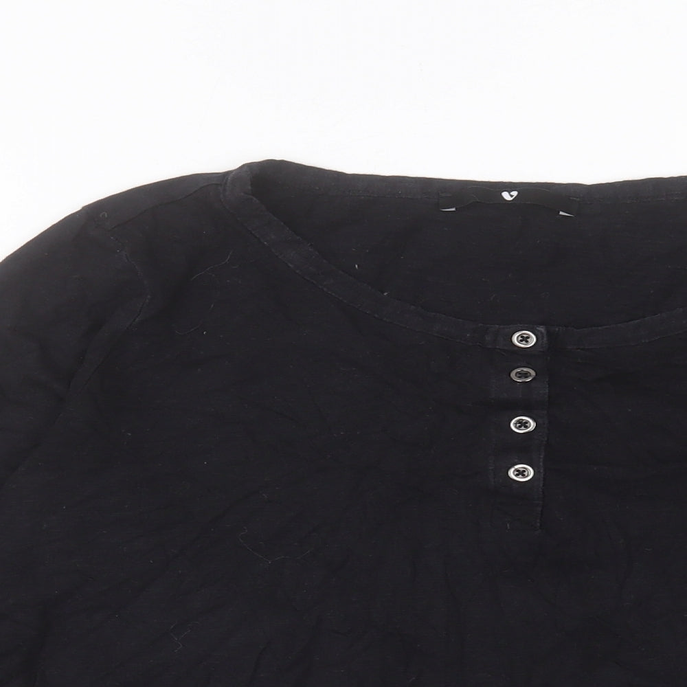 Very Womens Black Cotton Basic T-Shirt Size 14 Henley