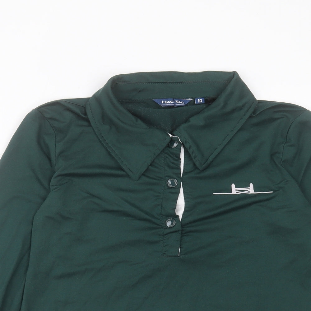 Hac Tac Womens Green Polyester Basic Casual Size 10 Collared Button