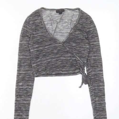 Tophop Womens Grey Viscose Cropped T-Shirt Size 6 V-Neck