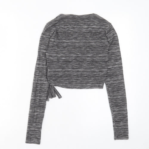 Tophop Womens Grey Viscose Cropped T-Shirt Size 6 V-Neck