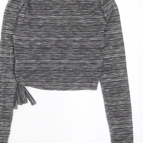 Tophop Womens Grey Viscose Cropped T-Shirt Size 6 V-Neck