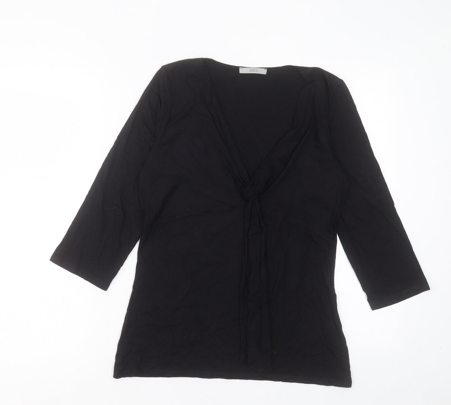 Marks and Spencer Womens Black Viscose Basic T-Shirt Size 14 V-Neck