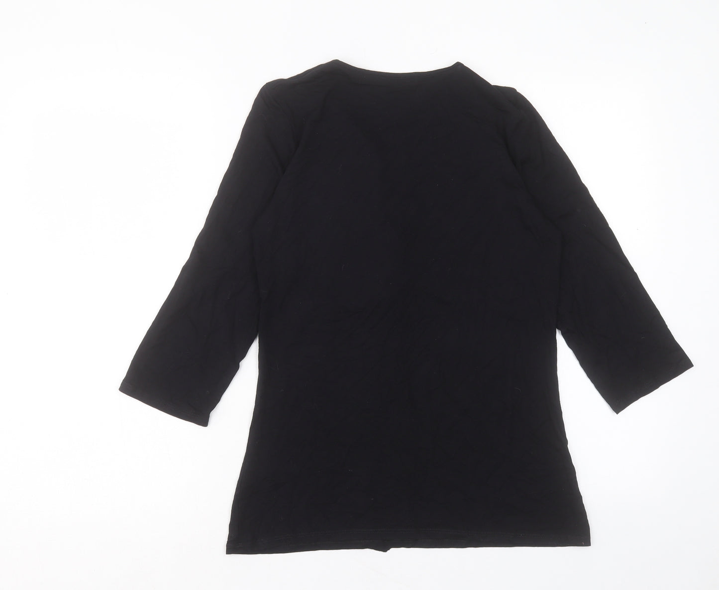 Marks and Spencer Womens Black Viscose Basic T-Shirt Size 14 V-Neck