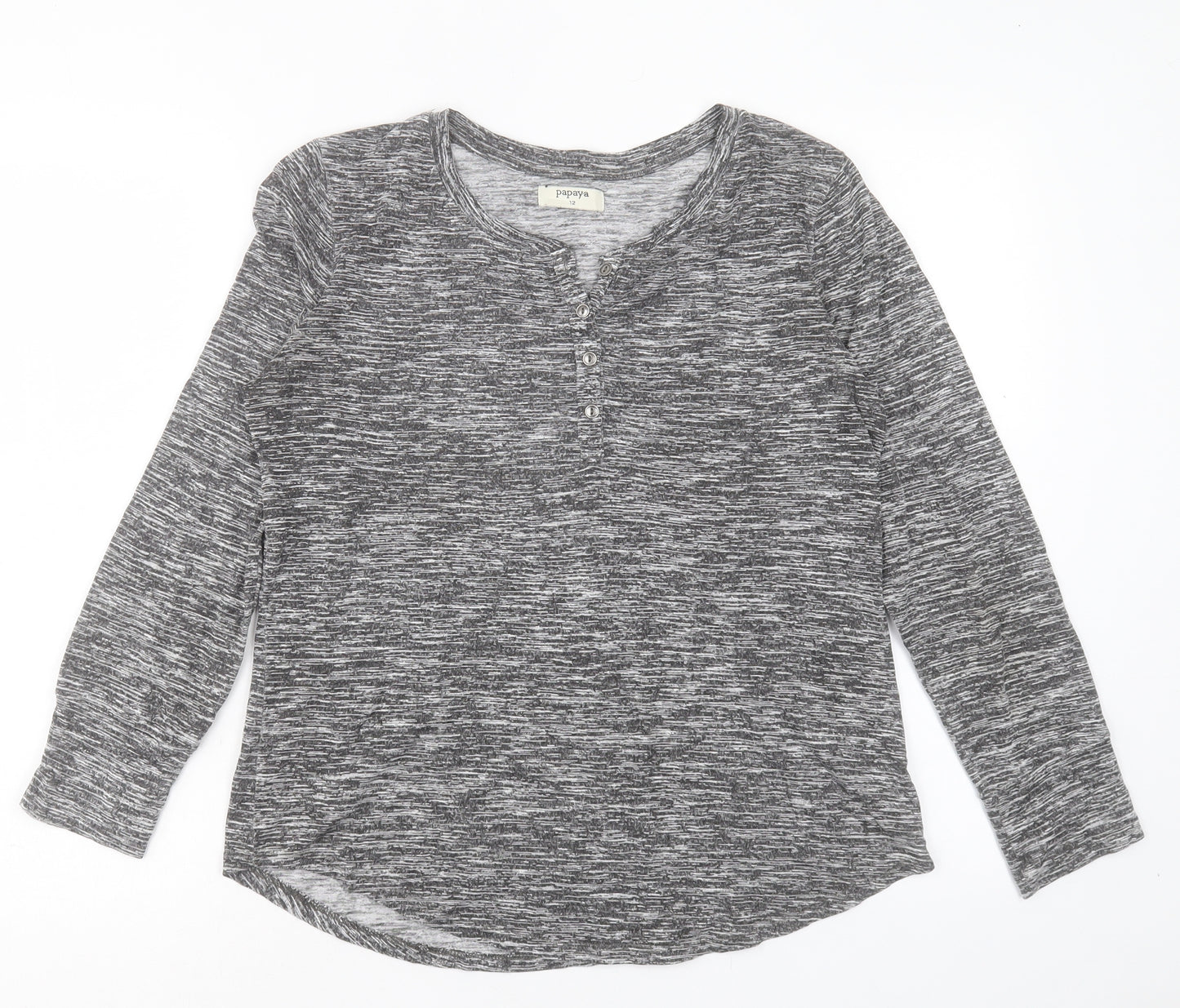 Papaya Womens Grey Viscose Basic T-Shirt Size 12 V-Neck