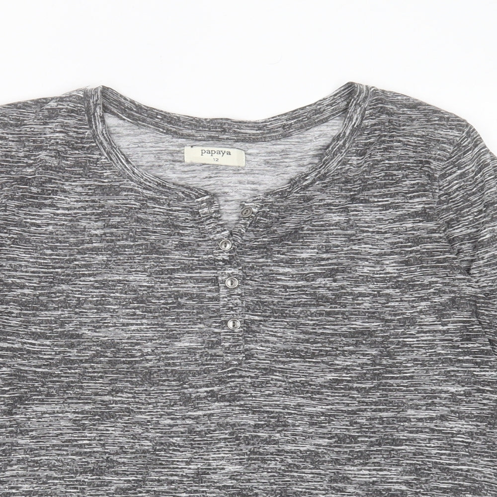Papaya Womens Grey Viscose Basic T-Shirt Size 12 V-Neck