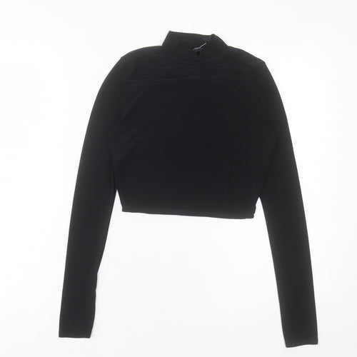PRETTYLITTLETHING Womens Black Polyester Cropped T-Shirt Size 8 Round Neck