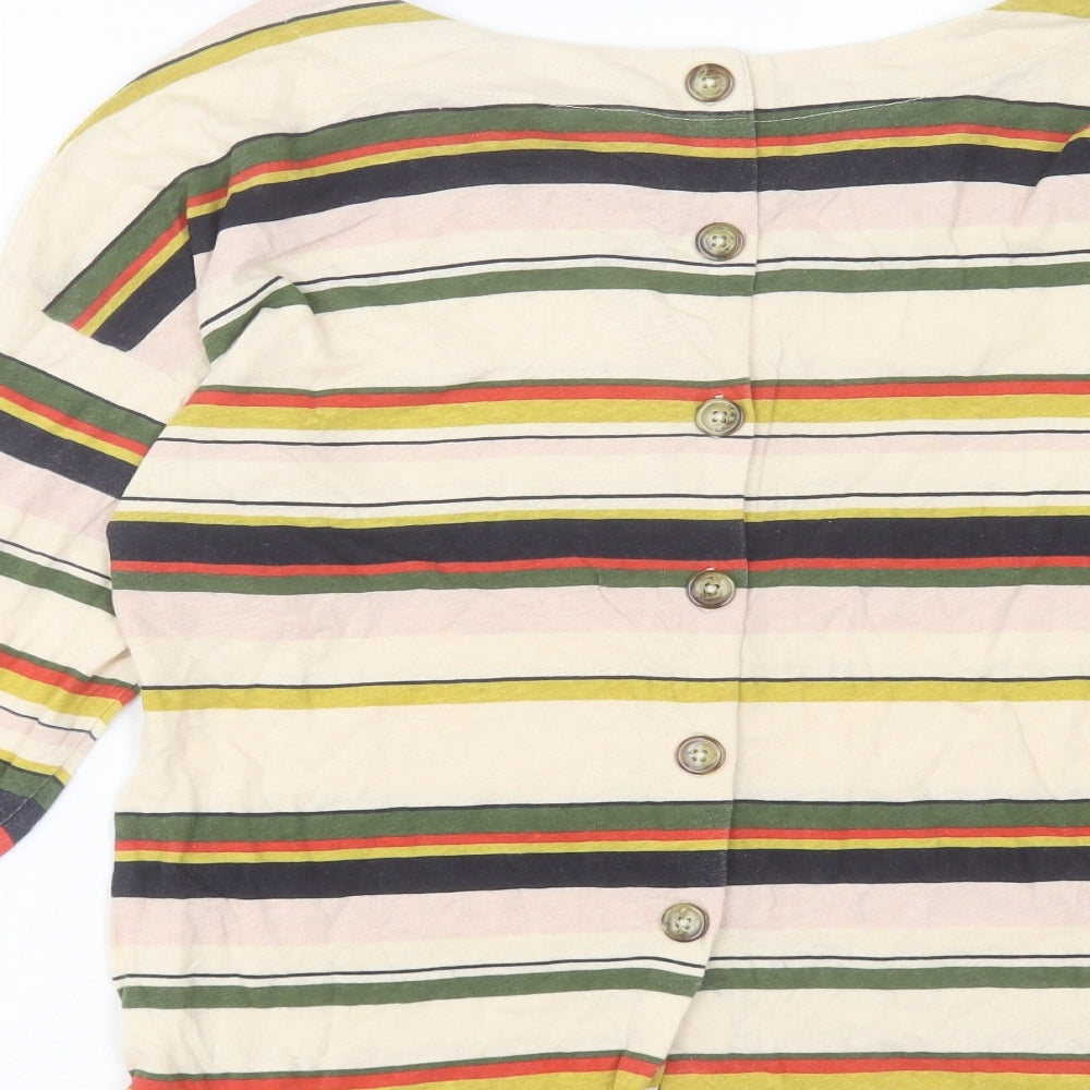 Monsoon Womens Multicoloured Striped Cotton Basic T-Shirt Size M Boat Neck