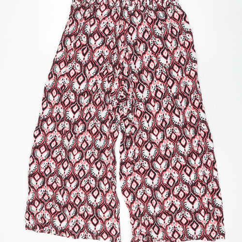 Marks and Spencer Womens Pink Geometric Viscose Cropped Trousers Size 8 L22 in Regular