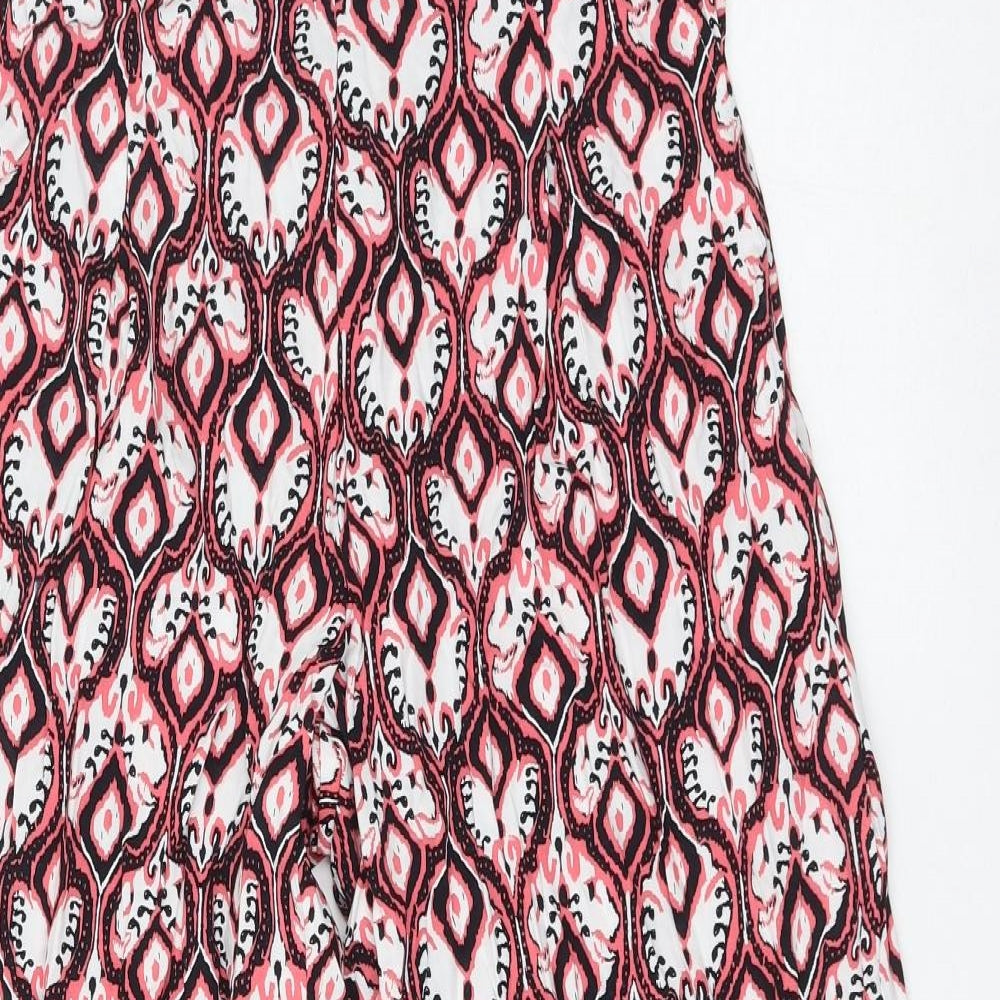 Marks and Spencer Womens Pink Geometric Viscose Cropped Trousers Size 8 L22 in Regular