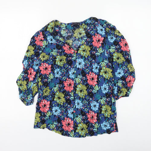 Marks and Spencer Womens Multicoloured Floral Viscose Basic Blouse Size 8 V-Neck