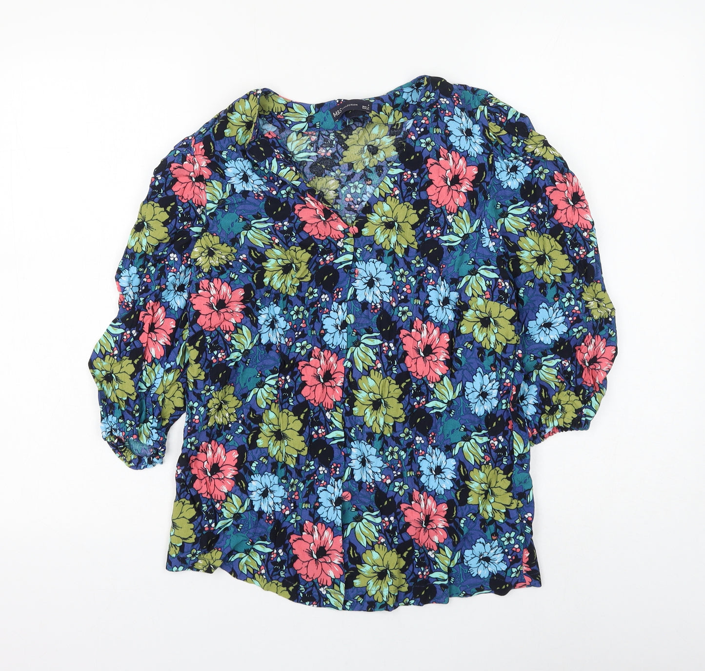 Marks and Spencer Womens Multicoloured Floral Viscose Basic Blouse Size 8 V-Neck
