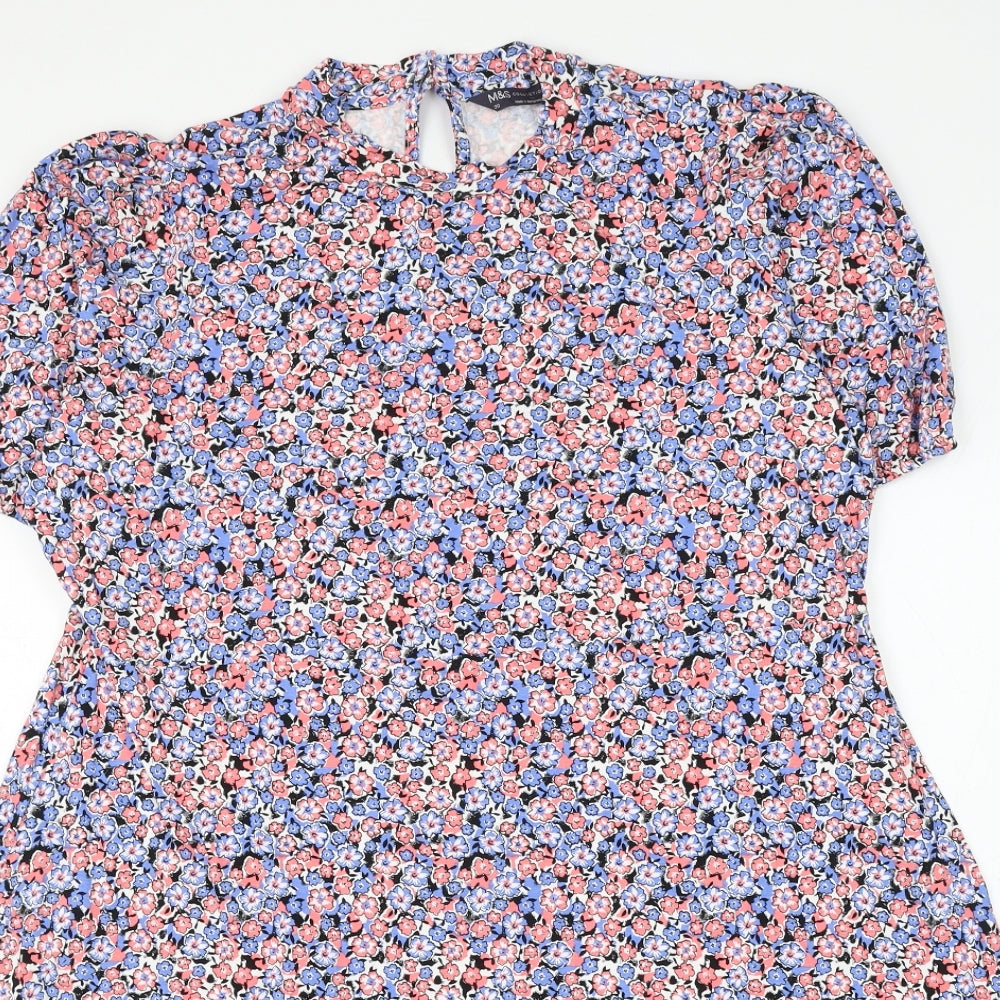 Marks and Spencer Womens Multicoloured Floral Viscose Shift Size 20 Round Neck Button