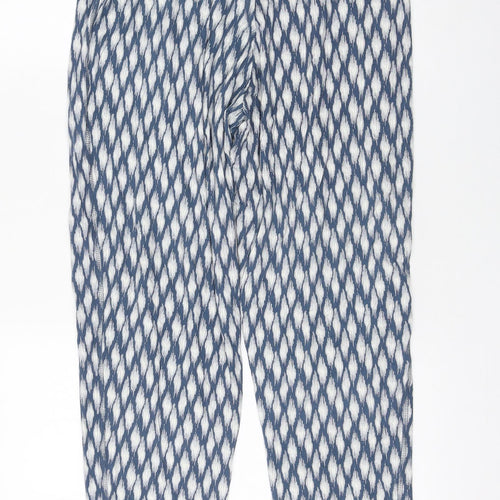 Marks and Spencer Womens Blue Geometric Viscose Trousers Size 14 L25 in Regular