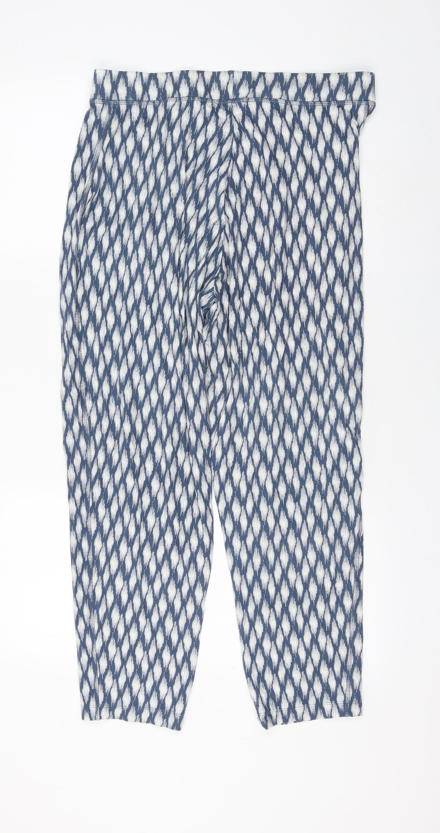 Marks and Spencer Womens Blue Geometric Viscose Trousers Size 14 L25 in Regular