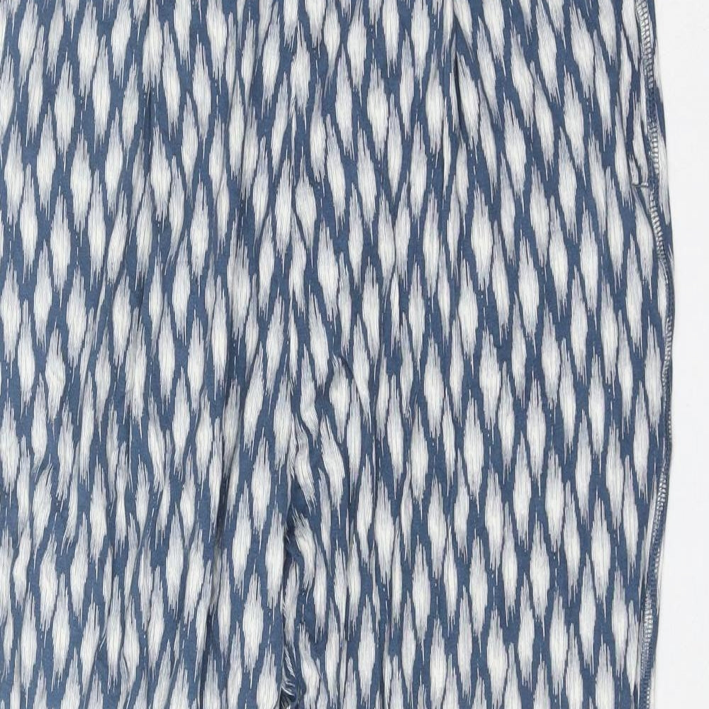 Marks and Spencer Womens Blue Geometric Viscose Trousers Size 14 L25 in Regular