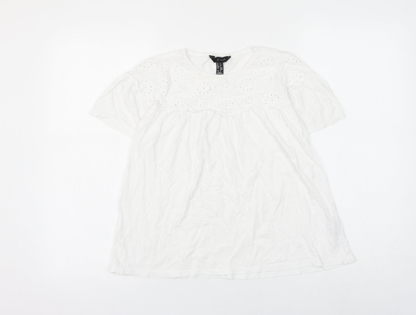 New Look Womens White Cotton Basic Blouse Size 6 Round Neck
