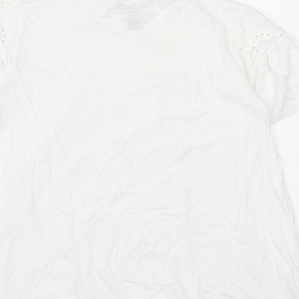 New Look Womens White Cotton Basic Blouse Size 6 Round Neck