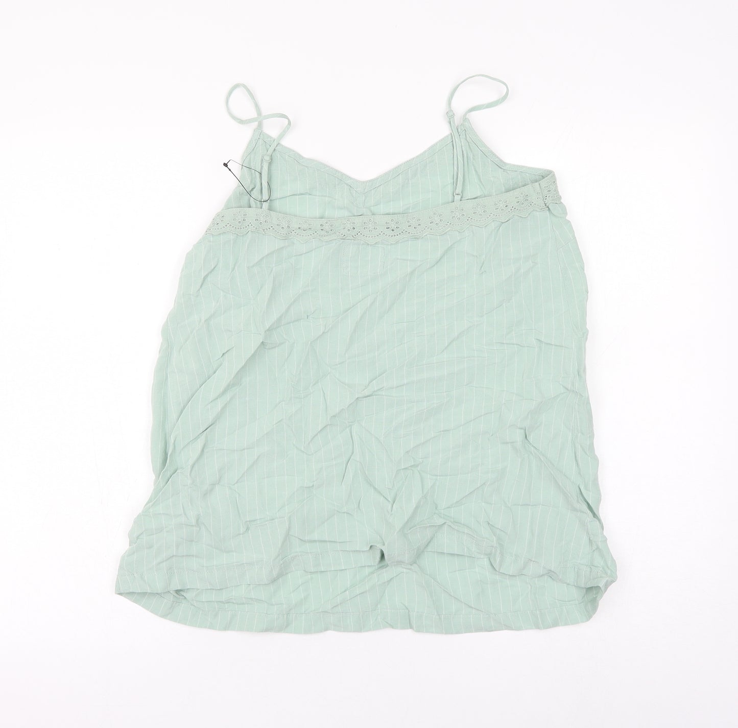 Marks and Spencer Womens Green Striped Flax Basic Tank Size 12 V-Neck