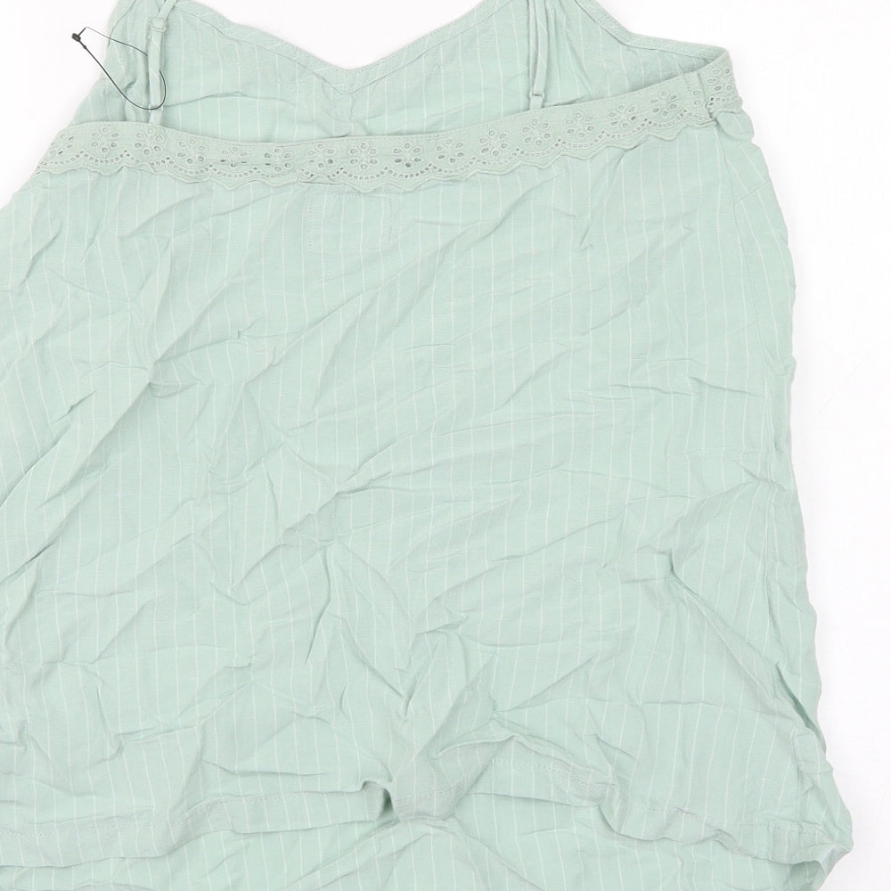 Marks and Spencer Womens Green Striped Flax Basic Tank Size 12 V-Neck