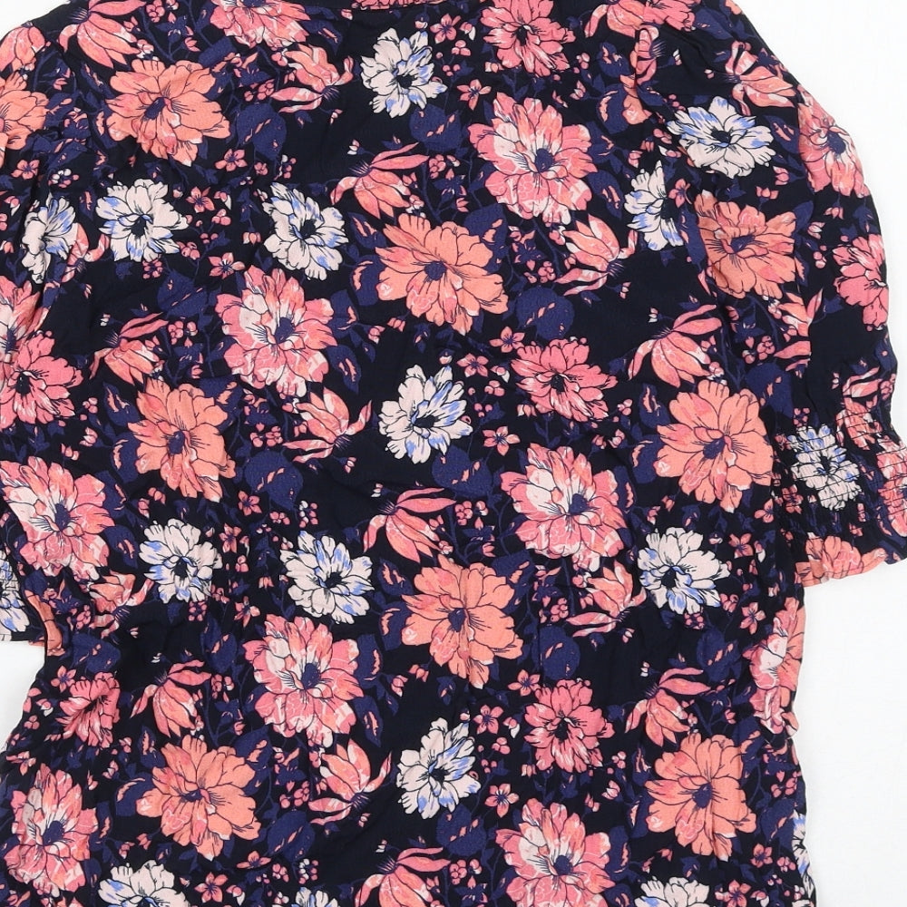 Marks and Spencer Womens Multicoloured Floral Viscose Basic Blouse Size 8 Round Neck