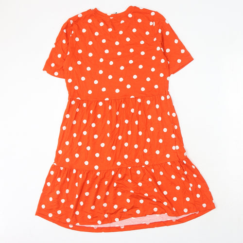 Marks and Spencer Womens Orange Polka Dot Viscose Skater Dress Size 10 Round Neck Pullover