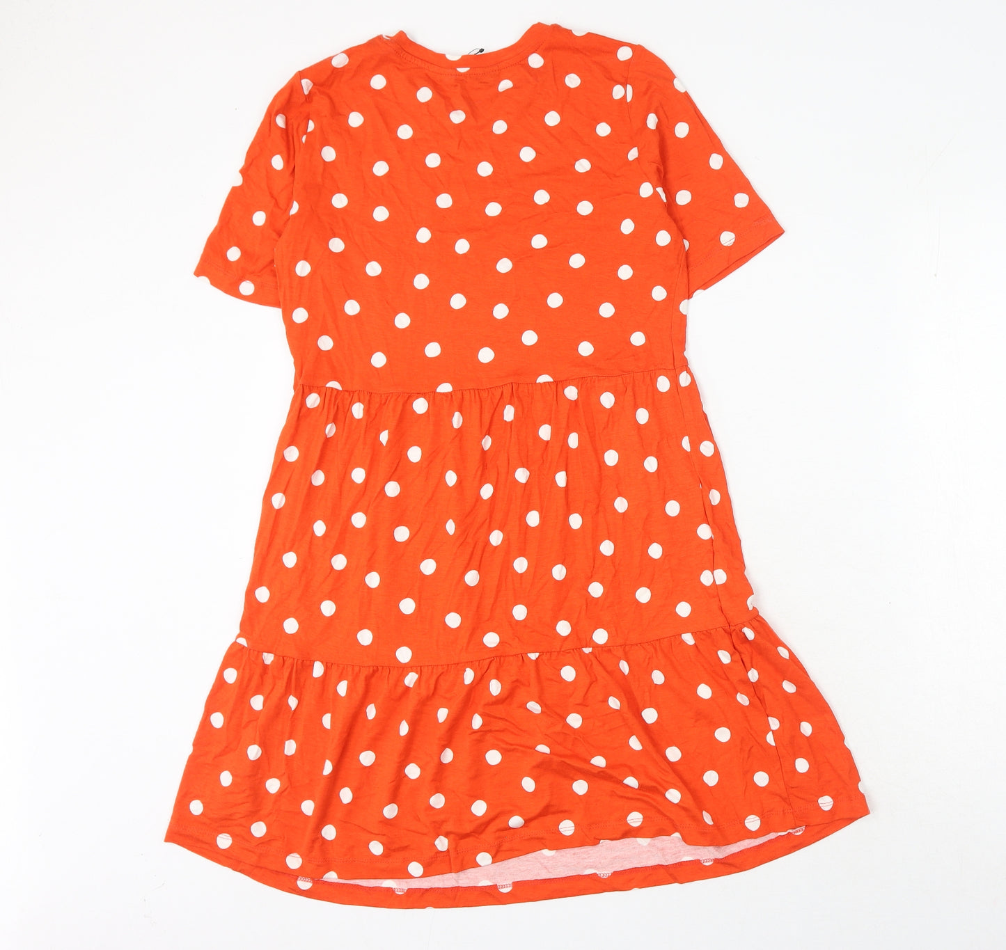 Marks and Spencer Womens Orange Polka Dot Viscose Skater Dress Size 10 Round Neck Pullover