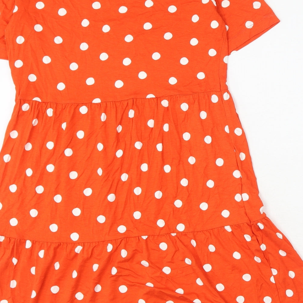Marks and Spencer Womens Orange Polka Dot Viscose Skater Dress Size 10 Round Neck Pullover