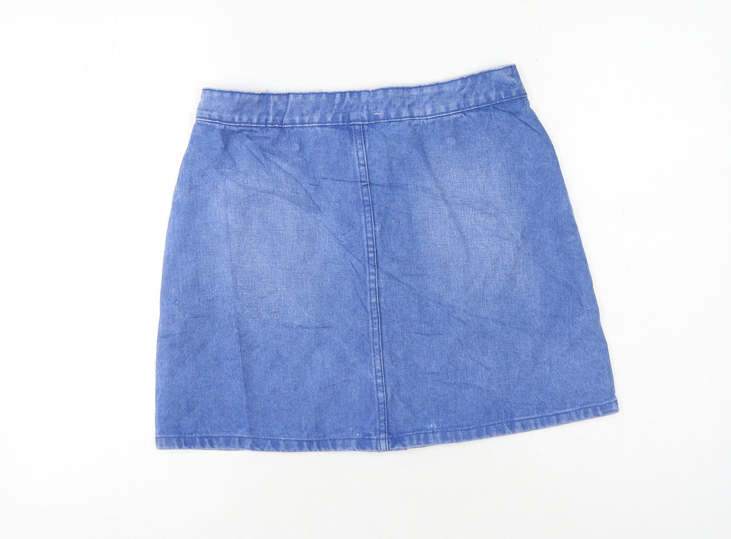 Primark Womens Blue Cotton A-Line Skirt Size 10 Button
