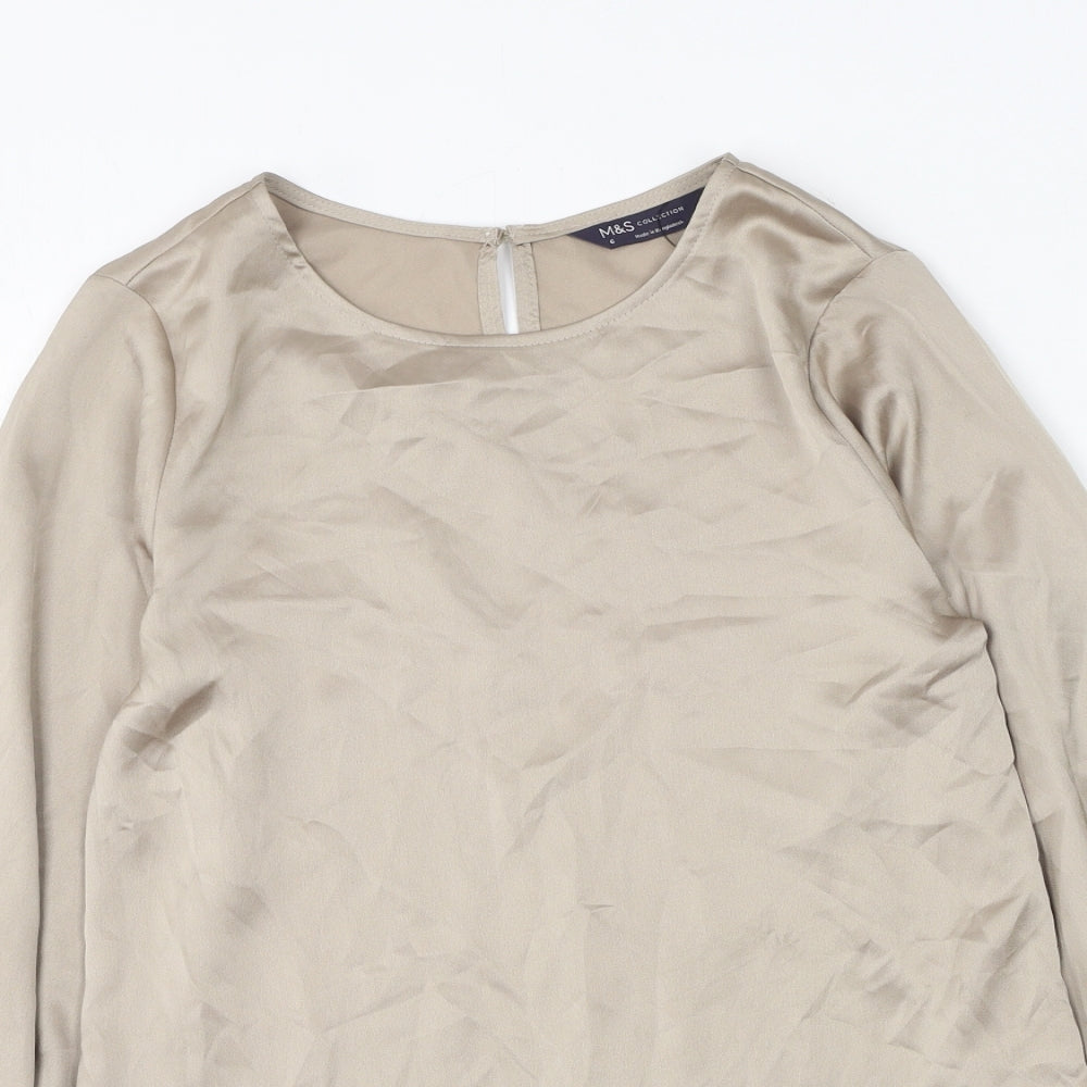 Marks and Spencer Womens Gold Polyester Basic Blouse Size 6 Round Neck