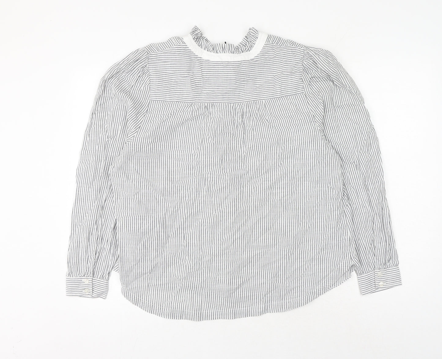 Marks and Spencer Womens White Striped Cotton Basic Button-Up Size 16 Round Neck