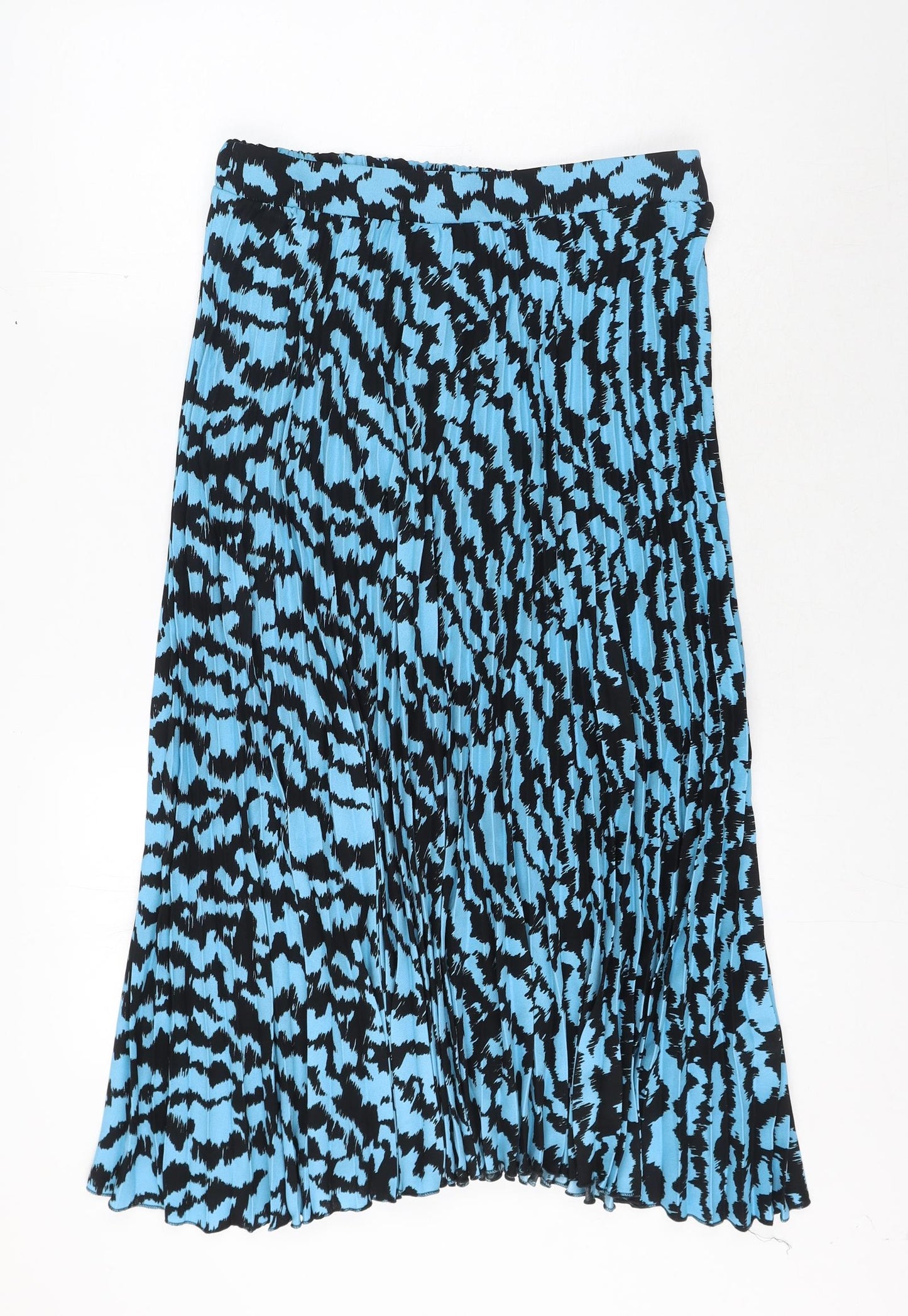 Marks and Spencer Womens Blue Geometric Polyester Pleated Skirt Size 12