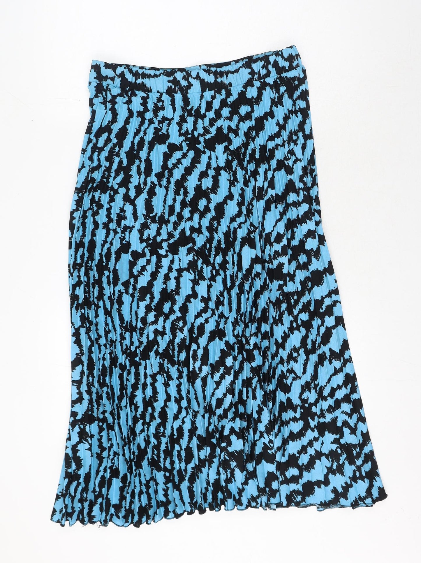 Marks and Spencer Womens Blue Geometric Polyester Pleated Skirt Size 12