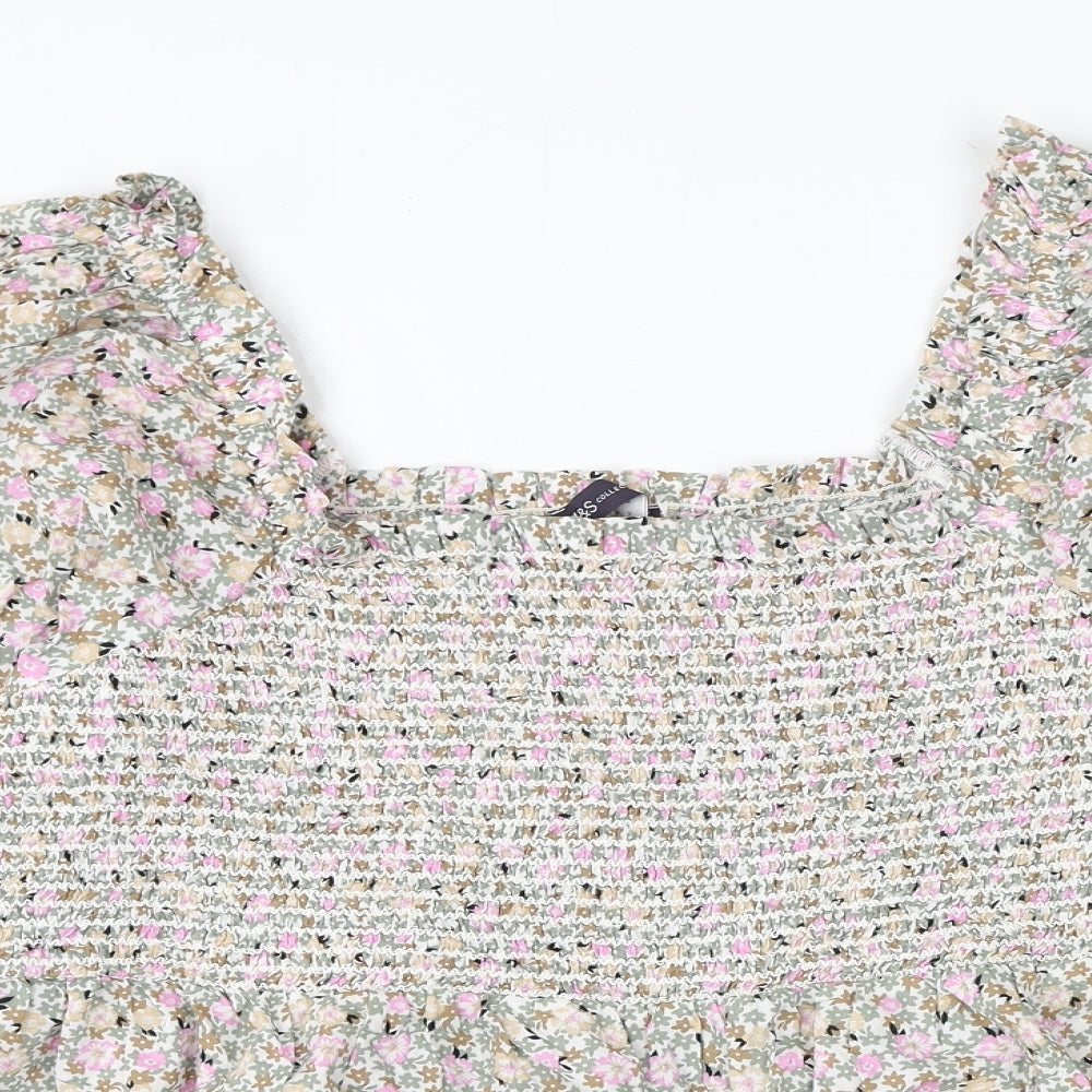 Marks and Spencer Womens Multicoloured Floral Cotton Basic Blouse Size 22 Square Neck