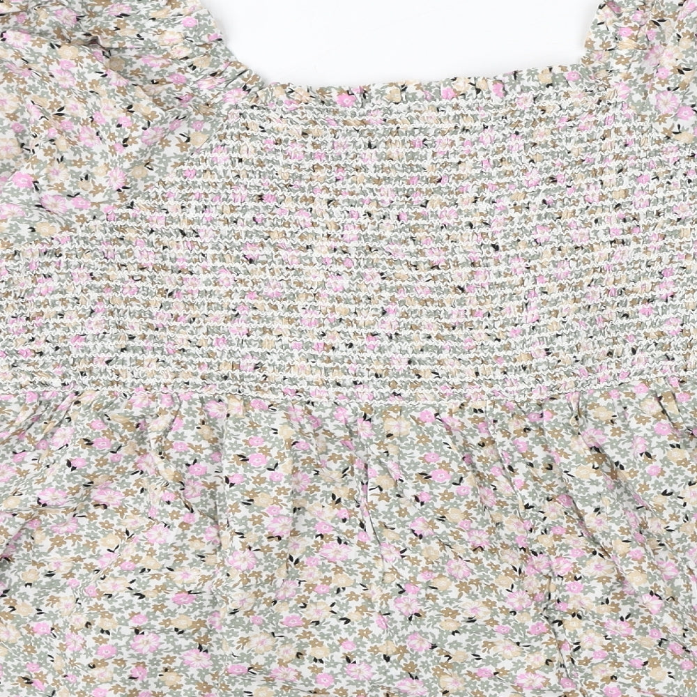 Marks and Spencer Womens Multicoloured Floral Cotton Basic Blouse Size 22 Square Neck