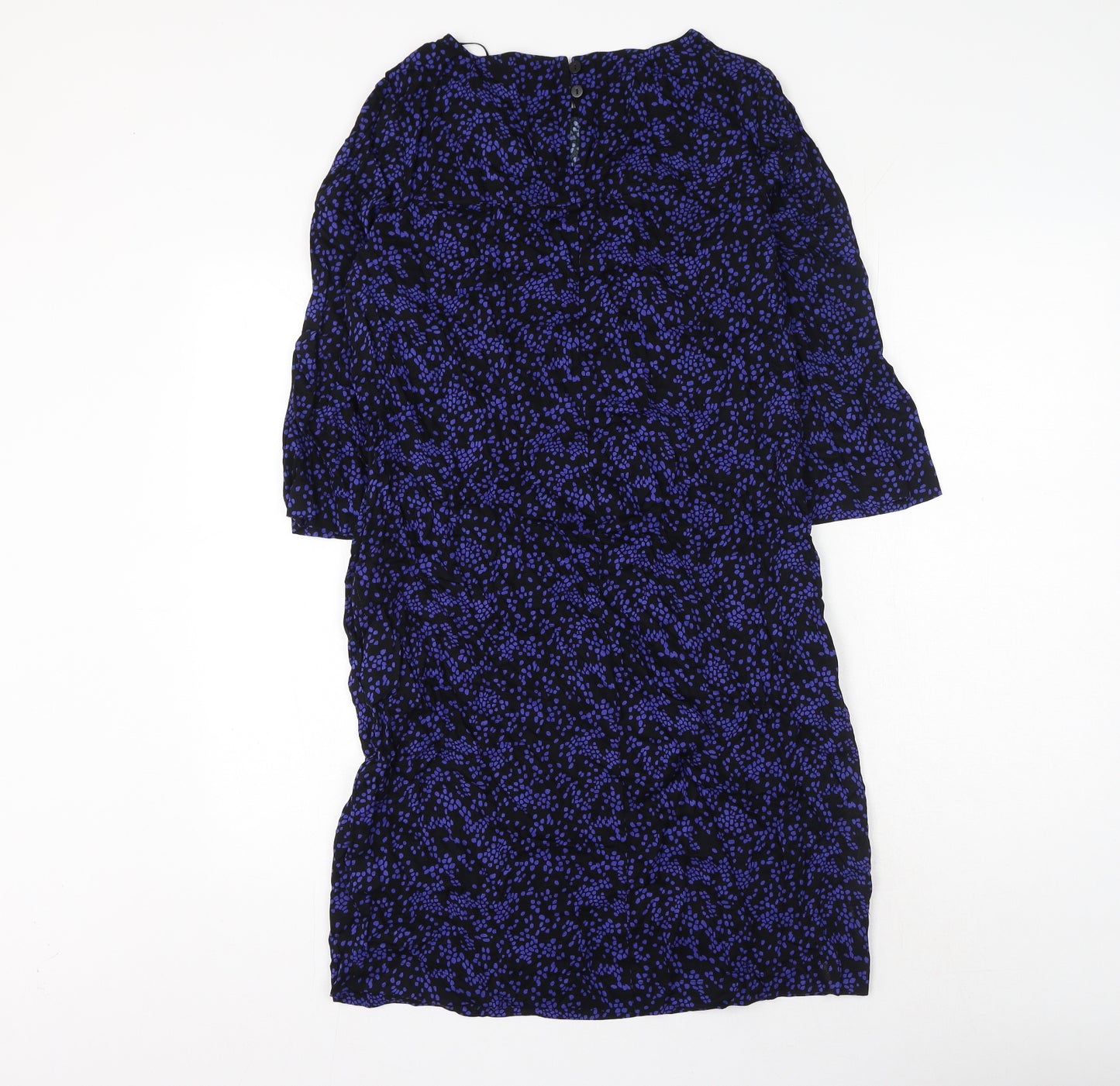 Marks and Spencer Womens Black Geometric Viscose Shift Size 8 Round Neck Button